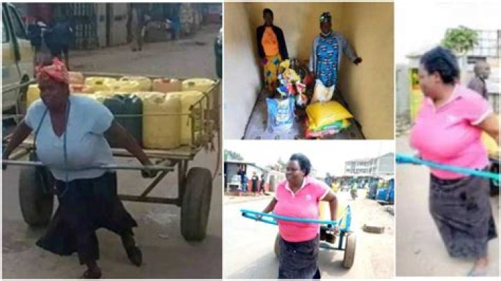 Massive Joy As People Open Provision Store for Woman Who Went Viral for Pushing Heavy Jerrycans