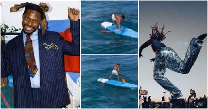 “Rough Play”: After Pulling Spider-Man Stunt at Afro Nation, Asake Goes Surfing, Falls off Surfboard at Sea
