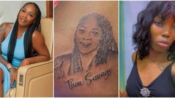 This Format Don Cast: Hilarious Reactions As Fan Tattoos Tiwa Savage’s Face on Her Body